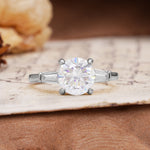 Classic, Minimalist 4-Prong Round Cut Moissanite Three Stones Wedding Ring - Additional view