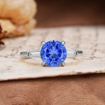 Classic, Minimalist 4-Prong Round Cut Sapphire Three Stones Wedding Ring - Additional view