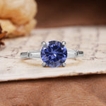 Classic, Minimalist 4-Prong Round Cut Tanzanite Three Stones Wedding Ring - Additional view