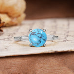 Classic, Minimalist 4-Prong Round Cut Turquoise Three Stones Wedding Ring - Additional view