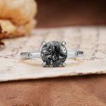 Classic, Minimalist 4-Prong Round Cut Black Rutilated Quartz Three Stones Wedding Ring - Additional view