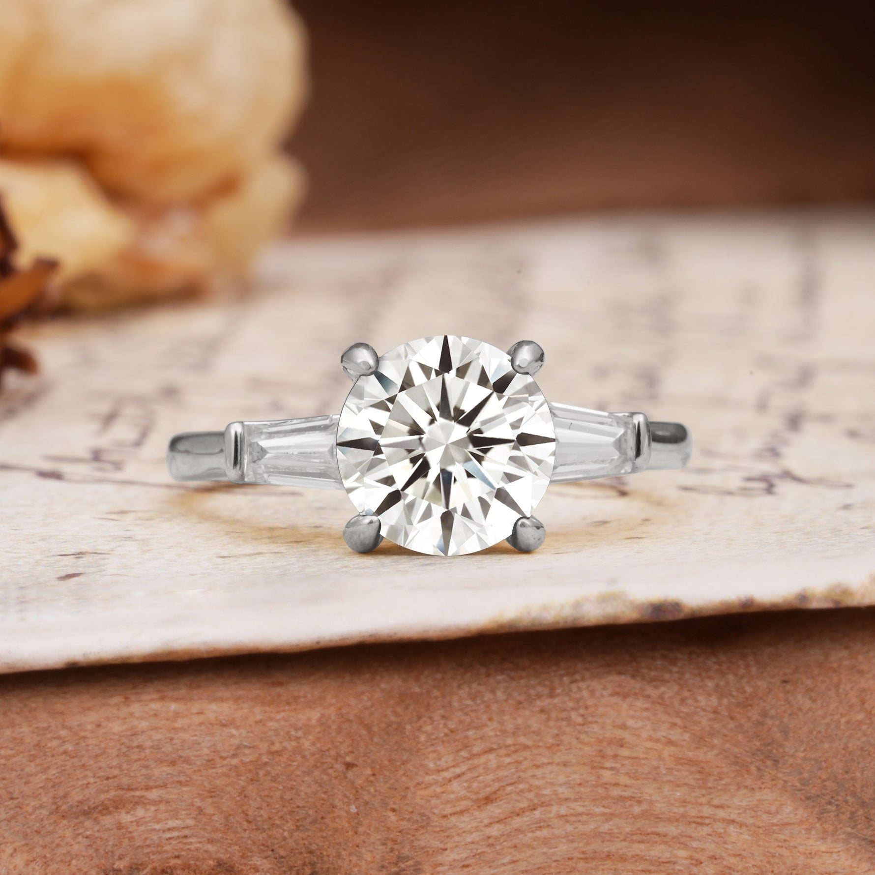 Classic, Minimalist 4-Prong Round Cut Lab Diamond Three Stones Wedding Ring - Additional view