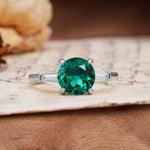 Classic, Minimalist 4-Prong Round Cut Emerald Three Stones Wedding Ring - Additional view