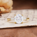 Classic, Minimalist 4-Prong Round Cut Moissanite Three Stones Wedding Ring - Additional view