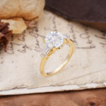 Classic, Minimalist 4-Prong Round Cut Moissanite Three Stones Wedding Ring - Additional view