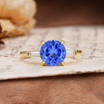 Classic, Minimalist 4-Prong Round Cut Sapphire Three Stones Wedding Ring - Additional view