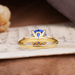 Classic, Minimalist 4-Prong Round Cut Sapphire Three Stones Wedding Ring - Additional view