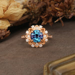Nature-Inspired, Luxurious Floral Design, 4-Prong Round Cut Alexandrite Engagement Ring - Additional view