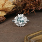Nature-Inspired, Luxurious Floral Design, 4-Prong Round Cut Moss Agate Engagement Ring - Additional view
