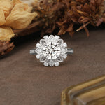Nature-Inspired, Luxurious Floral Design, 4-Prong Round Cut Lab Diamond Engagement Ring - Additional view