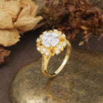 Nature-Inspired, Luxurious Floral Design, 4-Prong Round Cut Moissanite Engagement Ring - Additional view
