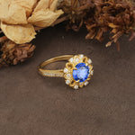 Nature-Inspired, Luxurious Floral Design, 4-Prong Round Cut Sapphire Engagement Ring - Additional view