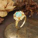 Nature-Inspired, Luxurious Floral Design, 4-Prong Round Cut Fire Opal Engagement Ring - Additional view