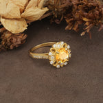Nature-Inspired, Luxurious Floral Design, 4-Prong Round Cut Citrine Engagement Ring - Additional view