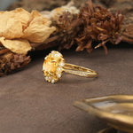 Nature-Inspired, Luxurious Floral Design, 4-Prong Round Cut Citrine Engagement Ring - Additional view