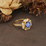 Nature-Inspired, Luxurious Floral Design, 4-Prong Round Cut Tanzanite Engagement Ring - Additional view