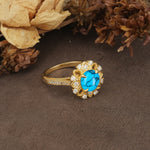 Nature-Inspired, Luxurious Floral Design, 4-Prong Round Cut Turquoise Engagement Ring - Additional view
