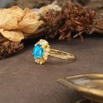 Nature-Inspired, Luxurious Floral Design, 4-Prong Round Cut Turquoise Engagement Ring - Additional view