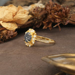 Nature-Inspired, Luxurious Floral Design, 4-Prong Round Cut Black Rutilated Quartz Engagement Ring - Additional view