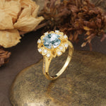 Nature-Inspired, Luxurious Floral Design, 4-Prong Round Cut Moss Agate Engagement Ring - Additional view