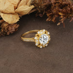 Nature-Inspired, Luxurious Floral Design, 4-Prong Round Cut Lab Diamond Engagement Ring - Additional view