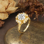 Nature-Inspired, Luxurious Floral Design, 4-Prong Round Cut Lab Diamond Engagement Ring - Additional view