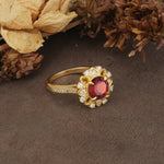 Nature-Inspired, Luxurious Floral Design, 4-Prong Round Cut Garnet Engagement Ring - Additional view