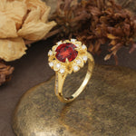 Nature-Inspired, Luxurious Floral Design, 4-Prong Round Cut Garnet Engagement Ring - Additional view
