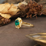 Nature-Inspired, Luxurious Floral Design, 4-Prong Round Cut Emerald Engagement Ring - Additional view