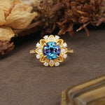 Nature-Inspired, Luxurious Floral Design, 4-Prong Round Cut Alexandrite Engagement Ring - Additional view