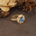 Nature-Inspired, Luxurious Floral Design, 4-Prong Round Cut Alexandrite Engagement Ring - Additional view
