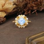 Nature-Inspired, Luxurious Floral Design, 4-Prong Round Cut Moonstone Engagement Ring - Additional view