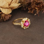 Nature-Inspired, Luxurious Floral Design, 4-Prong Round Cut Ruby Engagement Ring - Additional view