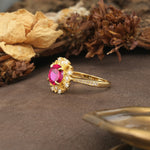 Nature-Inspired, Luxurious Floral Design, 4-Prong Round Cut Ruby Engagement Ring - Additional view