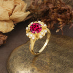 Nature-Inspired, Luxurious Floral Design, 4-Prong Round Cut Ruby Engagement Ring - Additional view