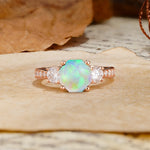 Classic Luxury 4-Prong Hexagonal Cut Fire Opal Three Stones Wedding Ring - Additional view