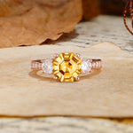 Classic Luxury 4-Prong Hexagonal Cut Citrine Three Stones Wedding Ring - Additional view