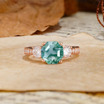Classic Luxury 4-Prong Hexagonal Cut Moss Agate Three Stones Wedding Ring - Additional view