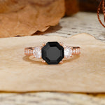 Classic Luxury 4-Prong Hexagonal Cut Black Onyx Three Stones Wedding Ring - Additional view