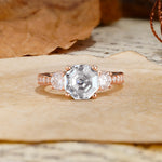 Classic Luxury 4-Prong Hexagonal Cut Lab Diamond Three Stones Wedding Ring - Additional view