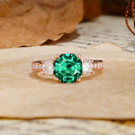 Classic Luxury 4-Prong Hexagonal Cut Emerald Three Stones Wedding Ring - Additional view