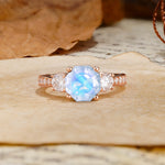 Classic Luxury 4-Prong Hexagonal Cut Moonstone Three Stones Wedding Ring - Additional view
