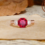 Classic Luxury 4-Prong Hexagonal Cut Ruby Three Stones Wedding Ring - Additional view