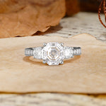 Classic Luxury 4-Prong Hexagonal Cut Moissanite Three Stones Wedding Ring - Additional view