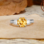 Classic Luxury 4-Prong Hexagonal Cut Citrine Three Stones Wedding Ring - Additional view