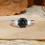 Classic Luxury 4-Prong Hexagonal Cut Black Rutilated Quartz Three Stones Wedding Ring - Additional view