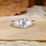 Classic Luxury 4-Prong Hexagonal Cut Lab Diamond Three Stones Wedding Ring - Additional view