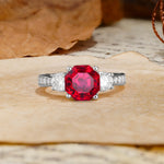 Classic Luxury 4-Prong Hexagonal Cut Ruby Three Stones Wedding Ring - Additional view