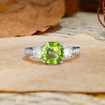 Classic Luxury 4-Prong Hexagonal Cut Peridot Three Stones Wedding Ring - Additional view