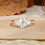 Classic Luxury 4-Prong Hexagonal Cut Moissanite Three Stones Wedding Ring - Additional view